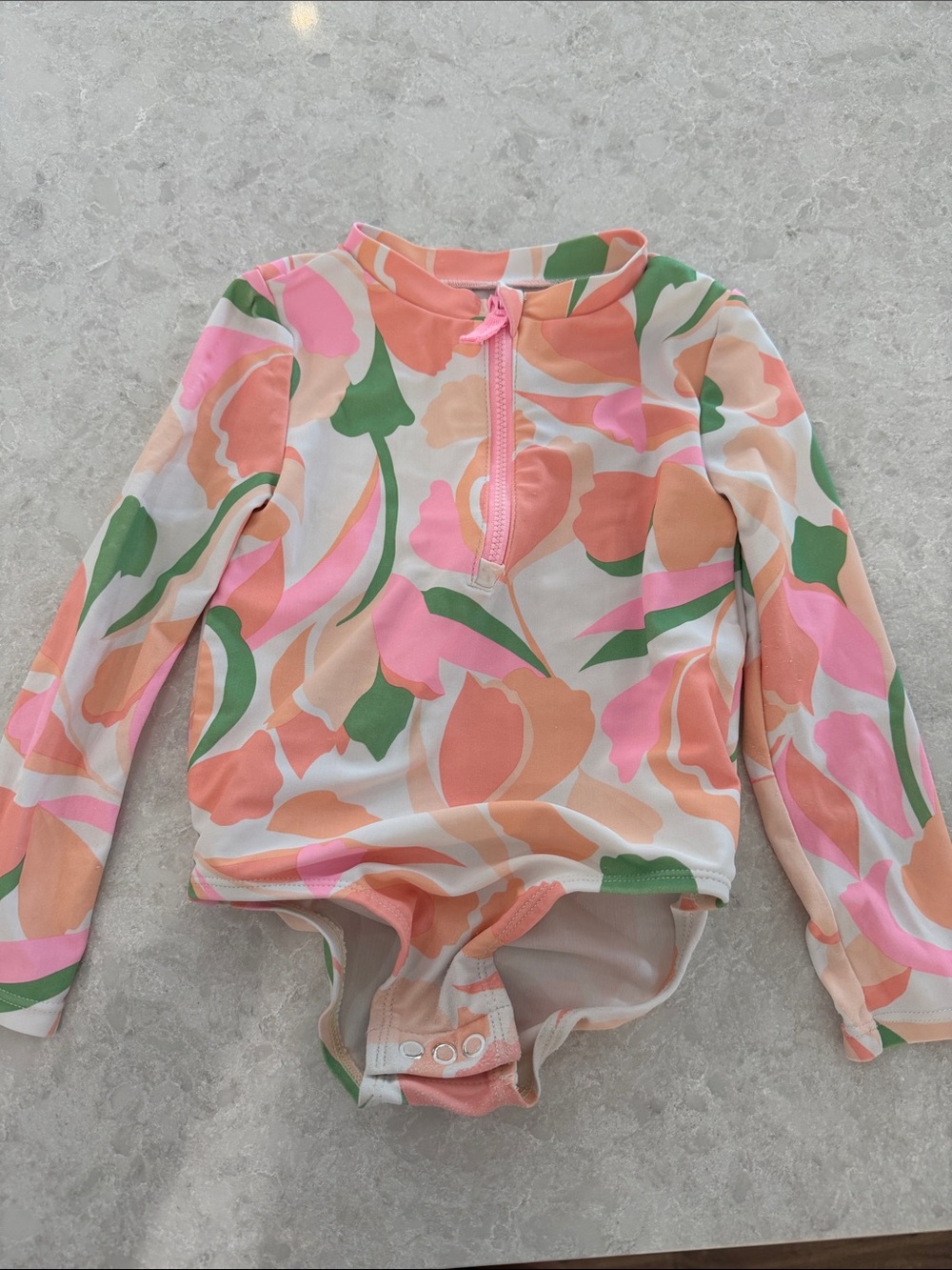 Carter's Long-Sleeve Floral One-Piece Swimsuit in Pink, Peach & Green